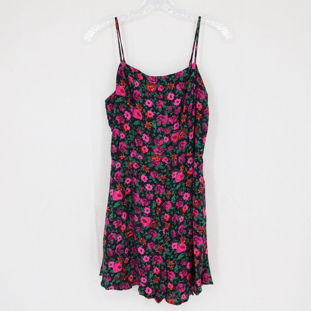 All in Favor Womens Romper Medium Pink Black Floral Tank Shorts Sleeveless